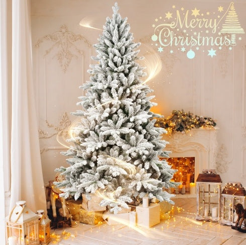 5FT PE&PVC Flocked Artificial Christmas Tree ,With 768 Branch Tips And Metal Stand,Foldable Fake Tree With Realistic Snowy Foliage For Home Decoration