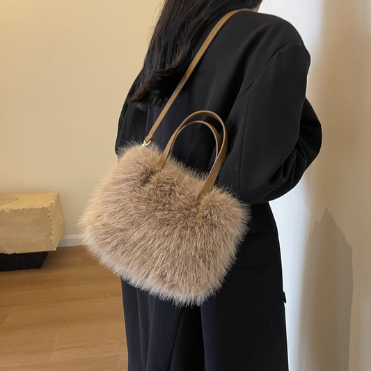 Faux Fox Plush One-shoulder Crossbody Bag