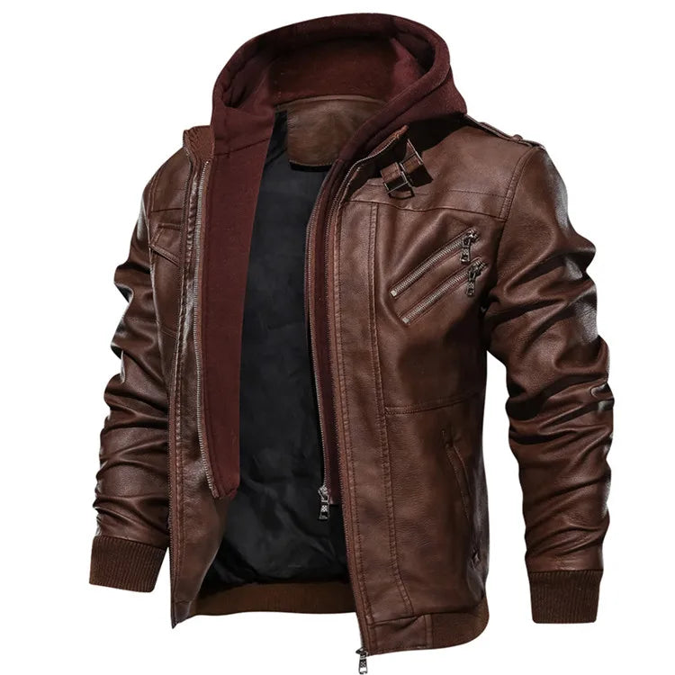 Chaqueta simil cuero con capucha