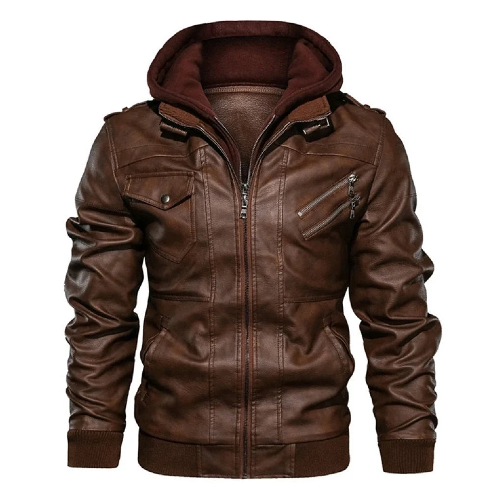 Chaqueta simil cuero con capucha