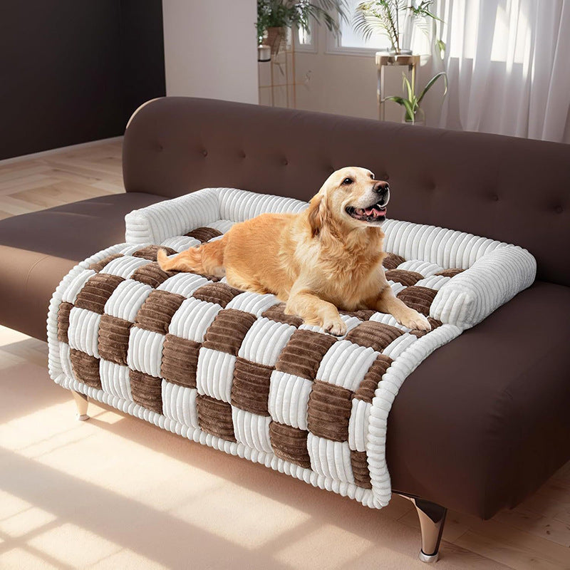 Chessboard Grid Thickened Warm Dog Bed