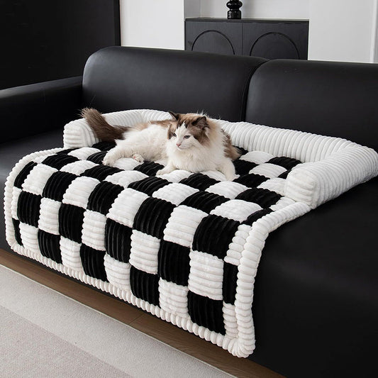 Chessboard Grid Thickened Warm Dog Bed