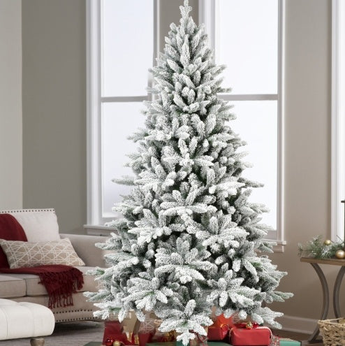 5FT PE&PVC Flocked Artificial Christmas Tree ,With 768 Branch Tips And Metal Stand,Foldable Fake Tree With Realistic Snowy Foliage For Home Decoration